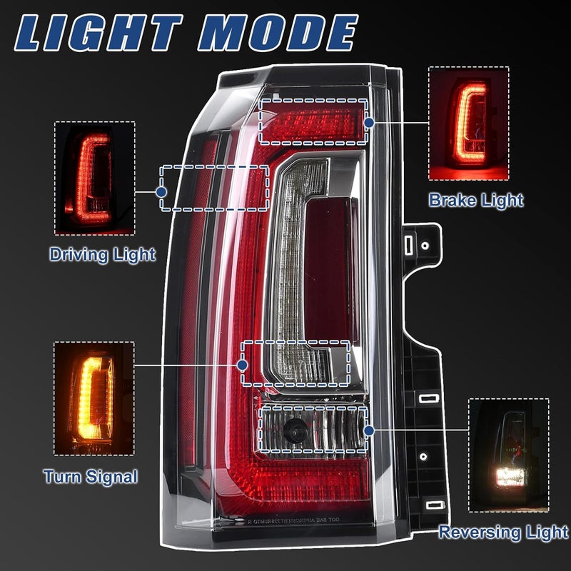 Goopool مجموعة أضواء الذيل متوافقة مع GMC يوكون/يوكون XL 2015 2016 2017 2018 2019 2020 الجانب الأيسر للسائق عدسات LED أضواء الذيل مجموعة إشارة الفرامل مع لمبة - Image 4